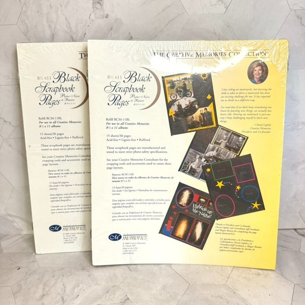 Lot of 2 NEW Creative Memories 8 1/2 X 11 Black Scrapbook Refill Pages RCM-11BL